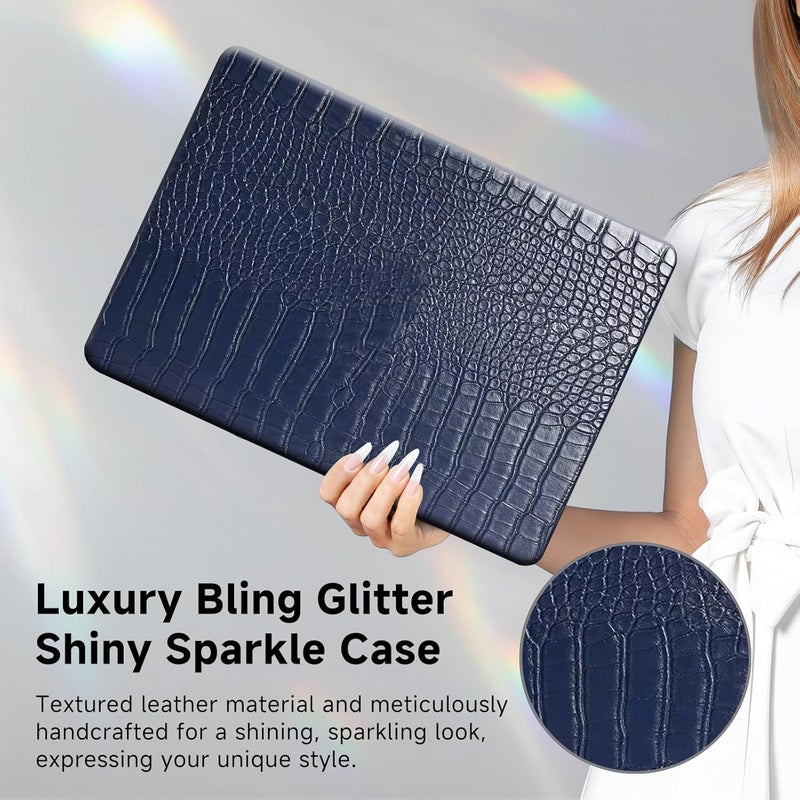 FUNUT for MacBook Air 13 Inch Case 2021 2020 2019 2018 Release M1 A2337 A2179 A1932 Touch ID, MacBook Air M1 Cover Crocodile Leather Laptop Hard Shell & Keyboard Cover for Mac Air 13 Inch, Blue - Image 2